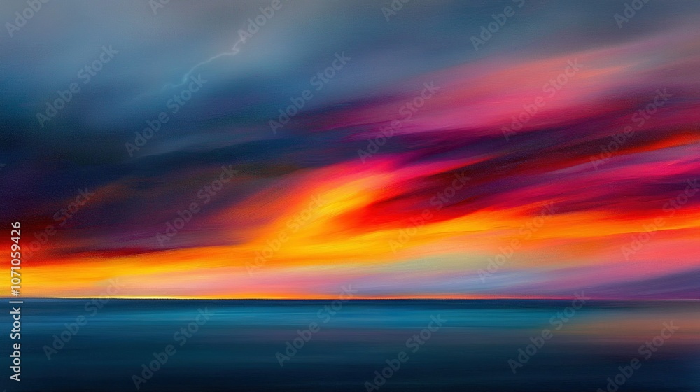 Sunset on Water with Clouds and Distant Lightning Sunset on Water with Clouds and Distant Lightning