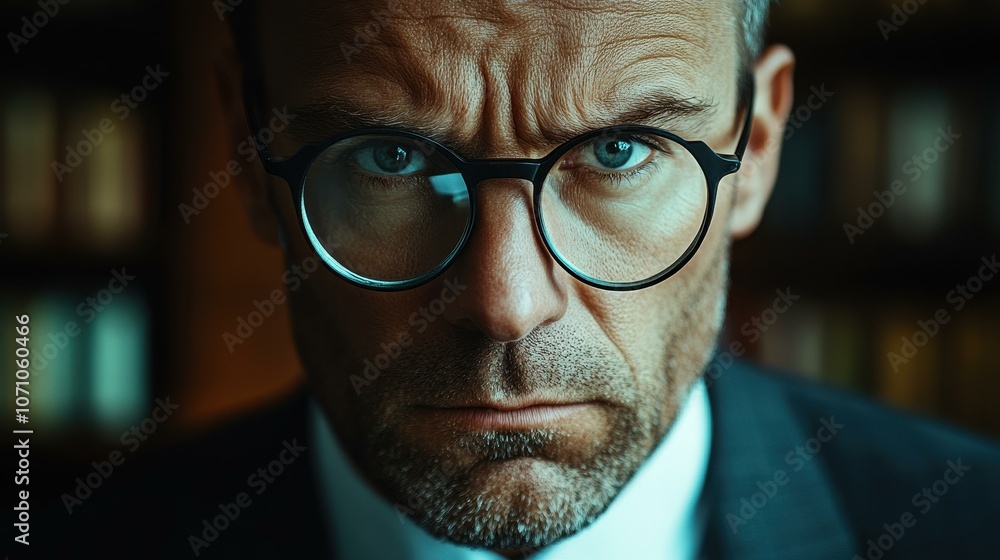 A man meticulously inspects documents with a magnifying glass, embodying focus and seriousness in a dimly lit office. A man meticulously inspects documents with a magnifying glass, embodying focus and seriousness in a dimly lit office.