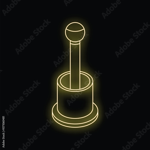 Neon yellow glowing symbol of a gear stick on a black background