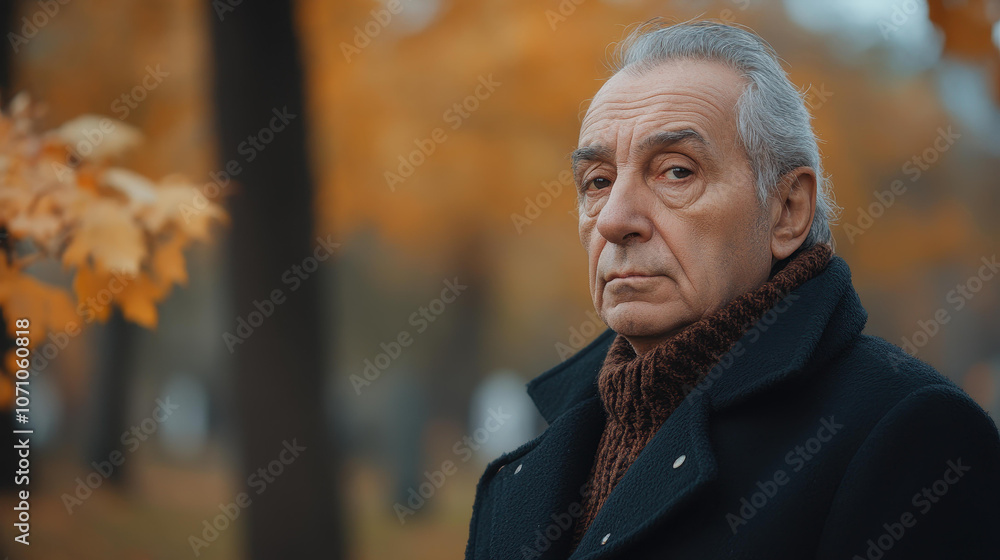 A thoughtful elderly man reflects on life and mortality amidst the serene autumn beauty of a quiet cemetery. A thoughtful elderly man reflects on life and mortality amidst the serene autumn beauty of a quiet cemetery.