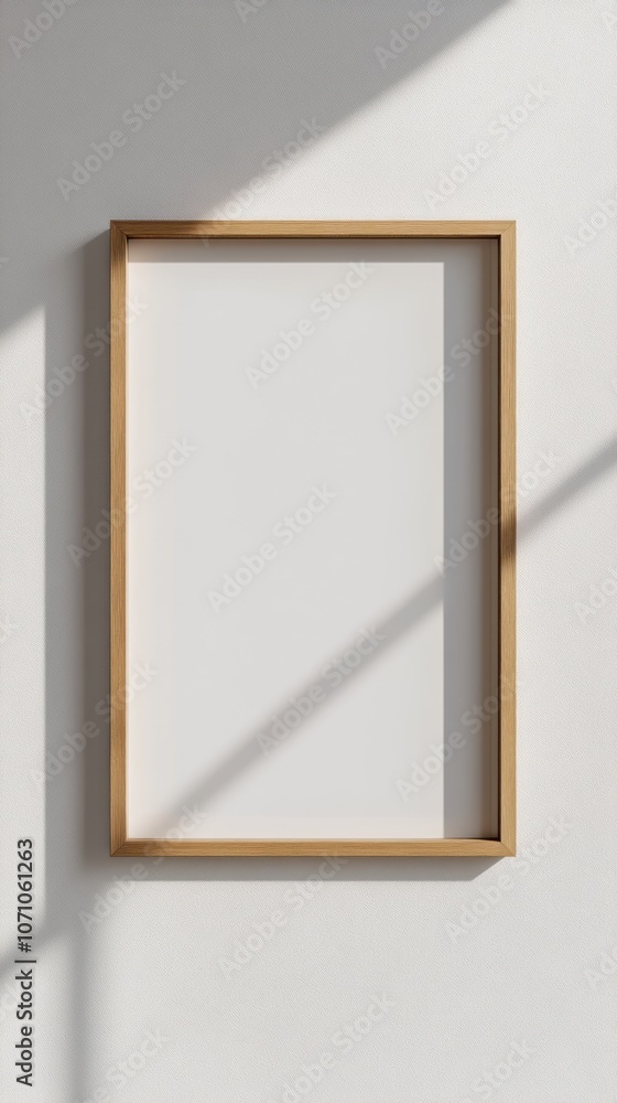 A Blank Picture Frame on a White Wall with Sunbeams A Blank Picture Frame on a White Wall with Sunbeams