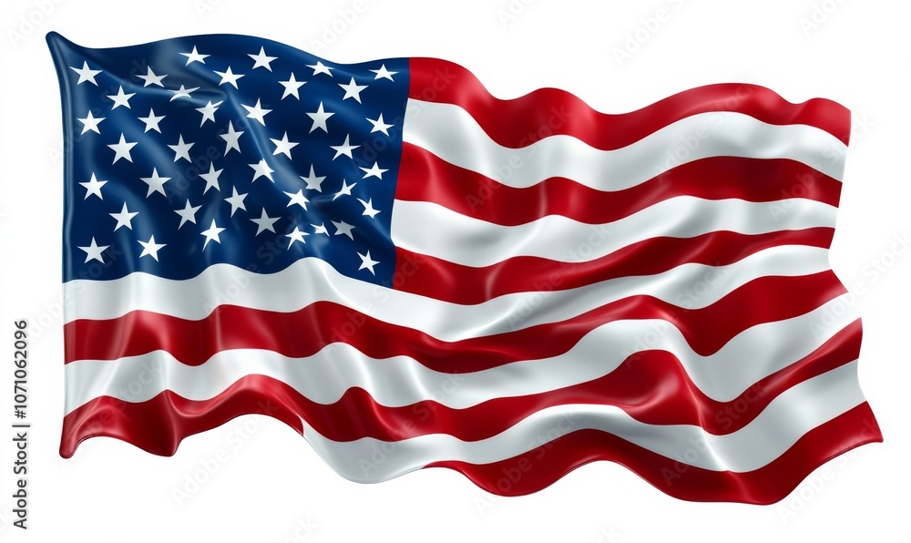 3D USA flag waving in the wind, with realistic folds and movement, isolated on a white background 3D USA flag waving in the wind, with realistic folds and movement, isolated on a white background