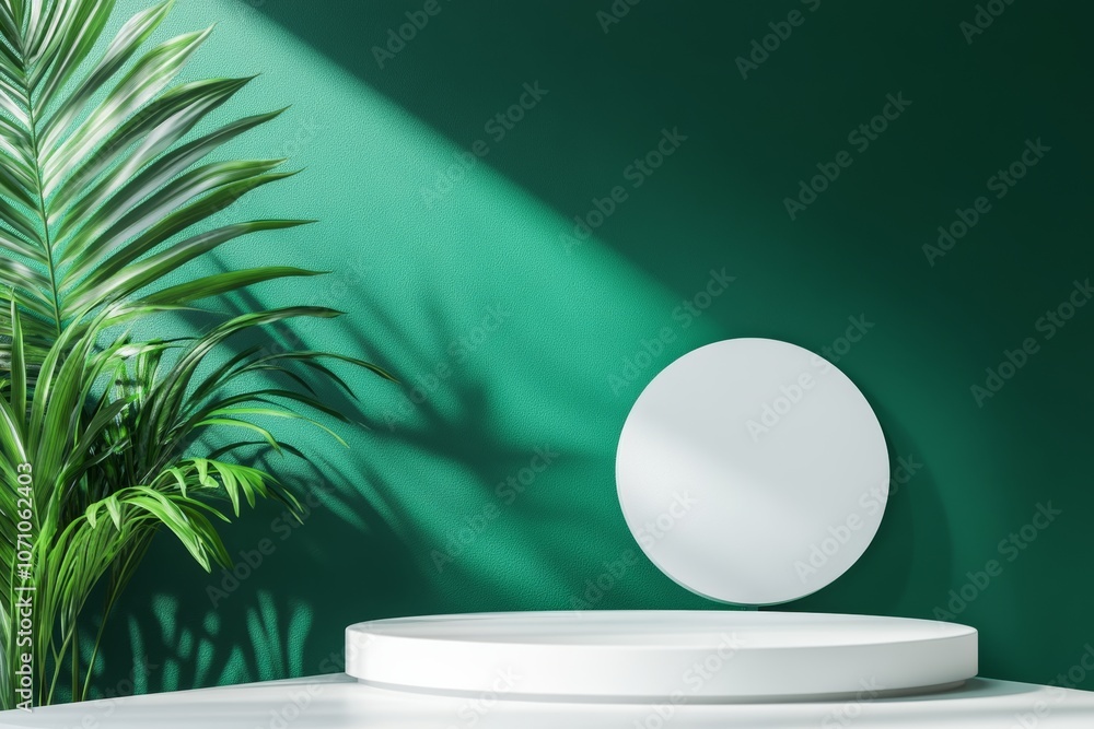 Elegant White Podium on Bold Emerald Background for Modern Product Display Elegant White Podium on Bold Emerald Background for Modern Product Display