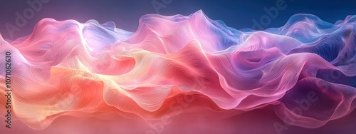 Abstract Wavy Fabric with Gradient Colors in Pink, Orange, and Blue