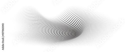 Flowing Wave Dot Halftone Pattern: Curve Gradient Shape on Transparent Background. Suitable for AI, Tech, Network, Digital, Science, and Technology Themes.