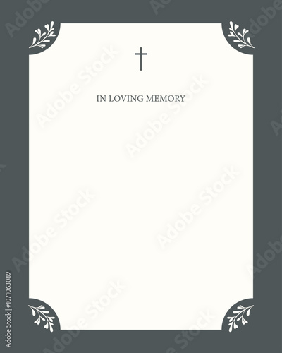 Funeral vector card. Empty card. Digital Funeral Announcement Invitation Template in vector Illustrator. Cross. White background 
