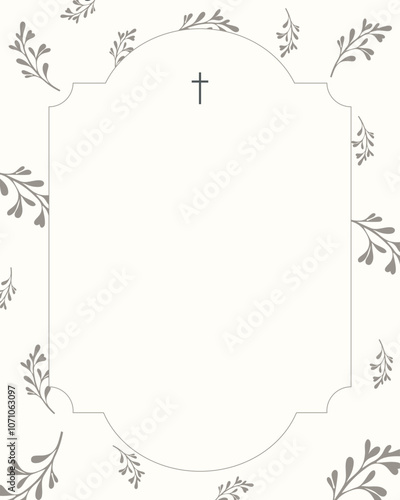 Funeral vector card. Empty card. Digital Funeral Announcement Invitation Template in vector Illustrator. Cross. Cream color
