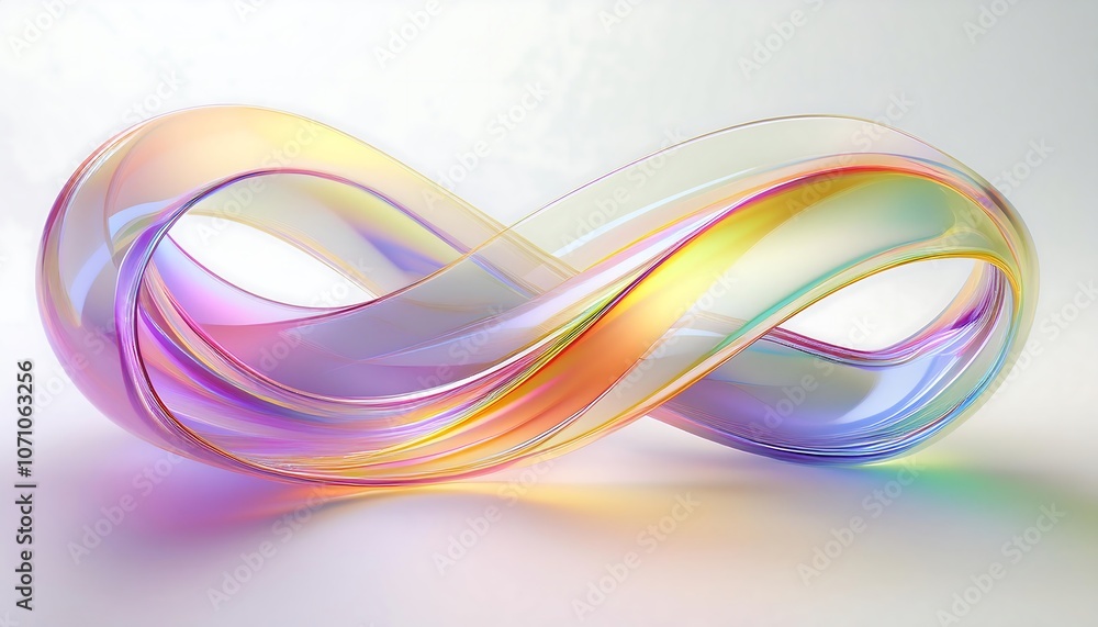 3d render of colorful glass ribbon in white background, soft white and golden gradient, pastel color 3d render of colorful glass ribbon in white background, soft white and golden gradient, pastel color