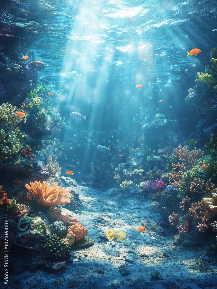 Naklejka premium Serenity Beneath the Waves: A Captivating Tropical Underwater Paradise Awaits