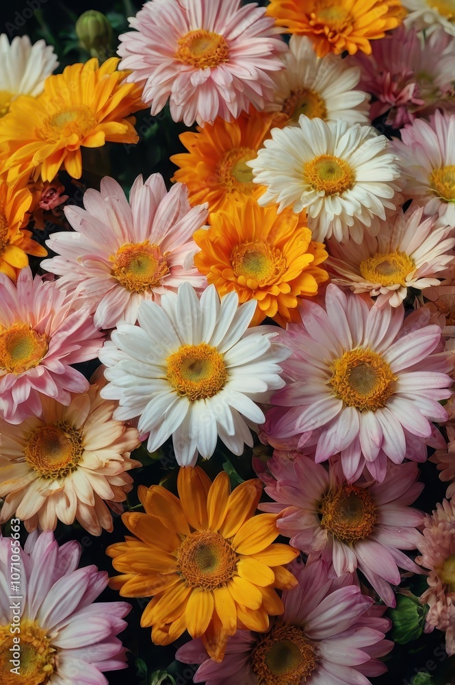 Close-Up of Colorful Bouquet Featuring Yellow and Orange Daisies Close-Up of Colorful Bouquet Featuring Yellow and Orange Daisies