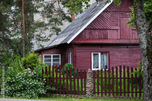 Traditional wooden house in Varena, Lithuania