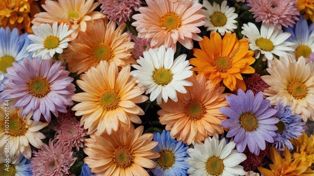 Densely Packed Bouquet of Colorful Daisies with Lush Floral Display Densely Packed Bouquet of Colorful Daisies with Lush Floral Display