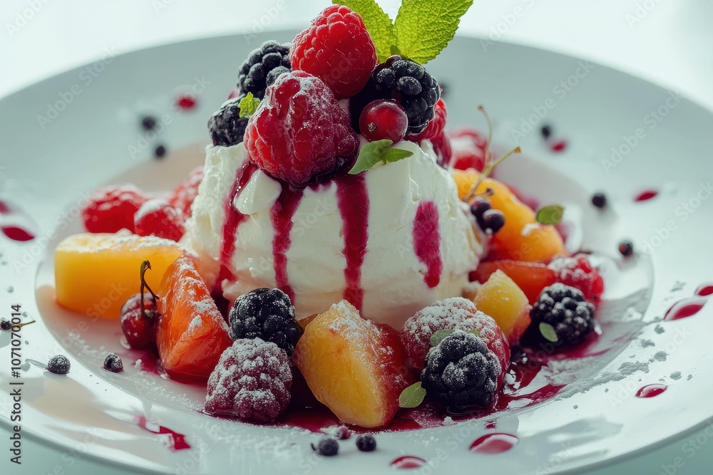 Bowl of yogurt with fruit and berry salad Bowl of yogurt with fruit and berry salad