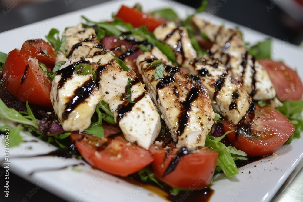 Caprese chicken salad with tomatoes mozzarella and balsamic vinaigrette Caprese chicken salad with tomatoes mozzarella and balsamic vinaigrette