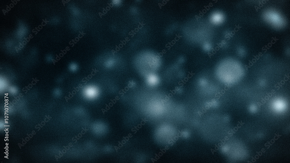 Fototapeta premium Abstract dark teal background with a grainy texture and soft, blurred bokeh lights, creating a moody, cosmic-inspired design perfect for wallpapers and digital art