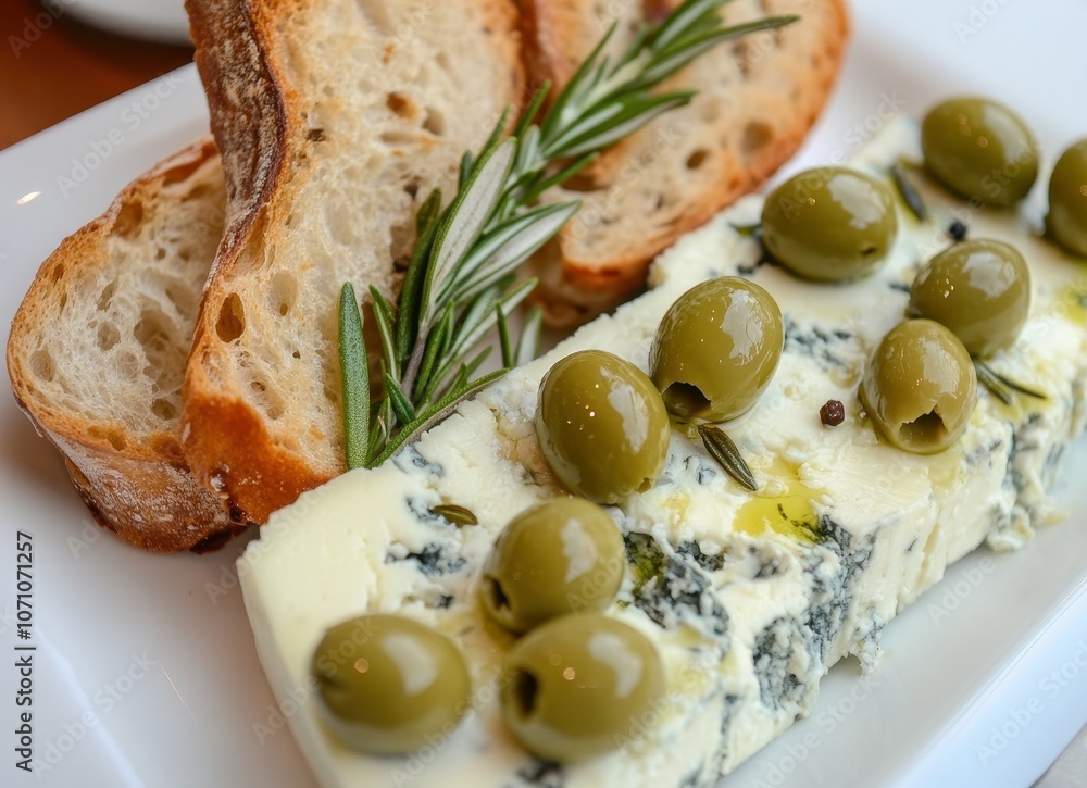Cheese with olives rosemary and fresh bread Cheese with olives rosemary and fresh bread