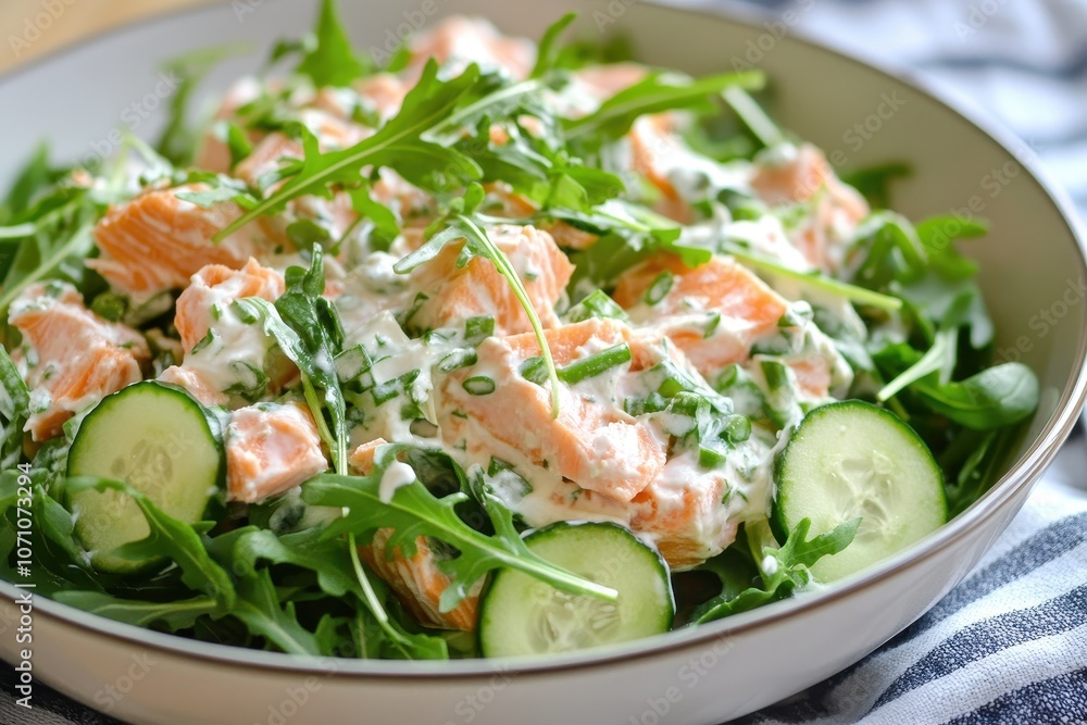 Cucumber salad with smoked salmon arugula and cream cheese Cucumber salad with smoked salmon arugula and cream cheese