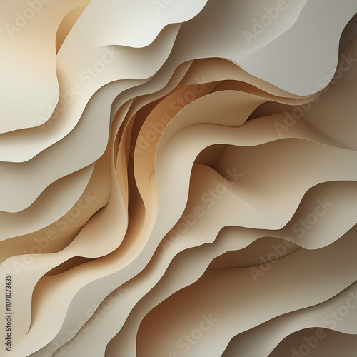 3D textured background with layered, paper-like surfaces in earthy tones, featuring subtle shadows and highlights for natural depth and warmth. Perfect for organic and minimalist brands aiming 