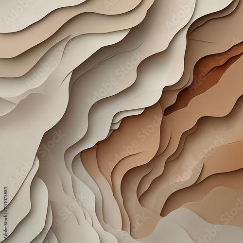 3D textured background with layered, paper-like surfaces in earthy tones, featuring subtle shadows and highlights for natural depth and warmth. Perfect for organic and minimalist brands aiming 