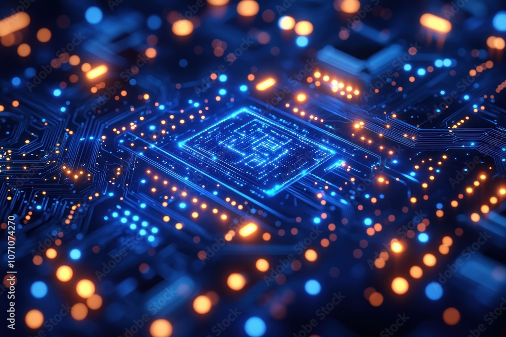 Glowing Circuit Board with Central Processor Glowing Circuit Board with Central Processor