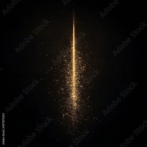 A minimal, single firework rocket with a burst of bright, golden sparks, isolated on a deep black background with subtle bokeh photo