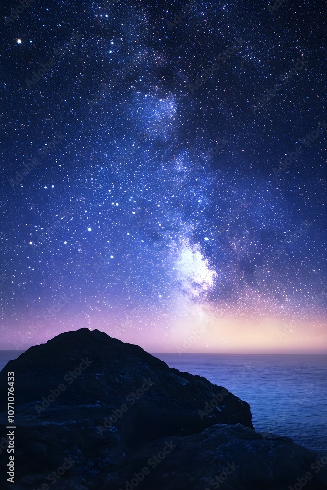 Fototapeta premium Brilliant Milky Way stretches across the night sky adorned with countless twinkling stars