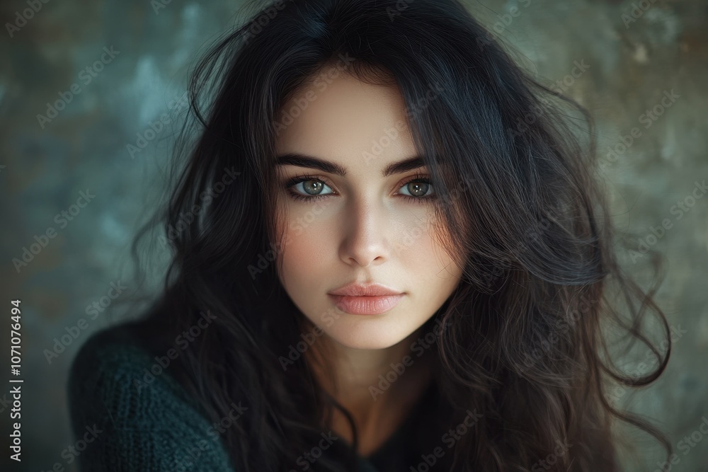 Image of a lovely dark haired woman with flowing waves Image of a lovely dark haired woman with flowing waves