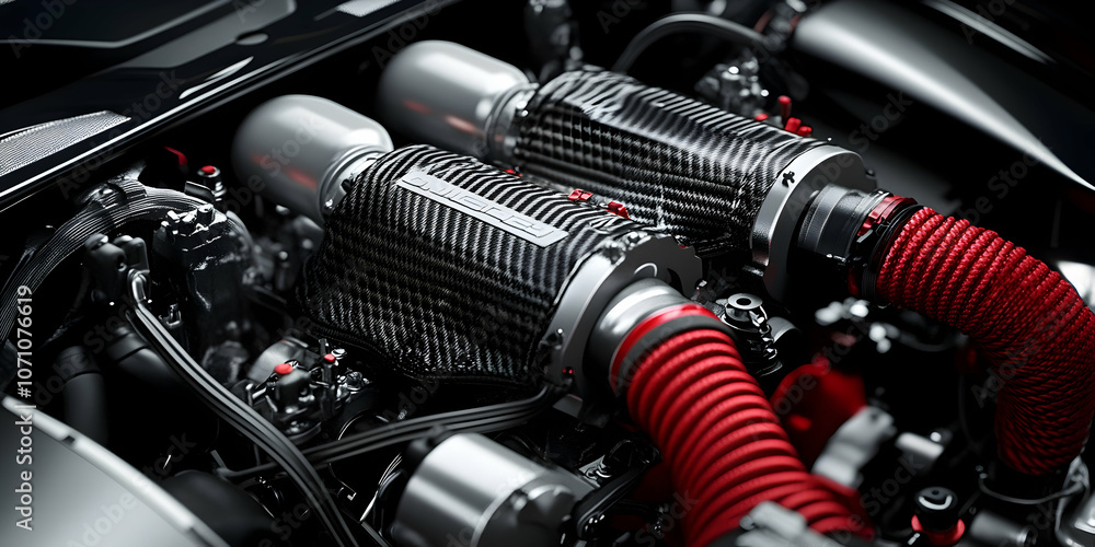 Close-up of a high-performance car engine, highlighting engineering and precision . illustration Close-up of a high-performance car engine, highlighting engineering and precision . illustration
