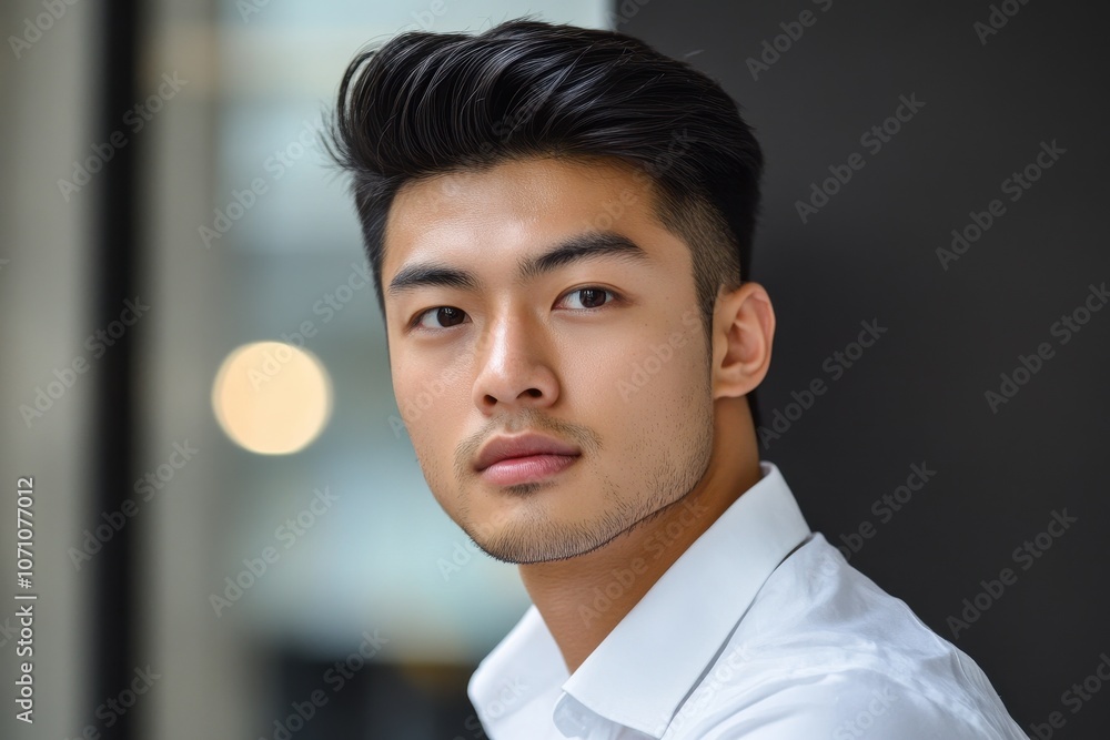 intelligent attractive young Asian man in an office intelligent attractive young Asian man in an office