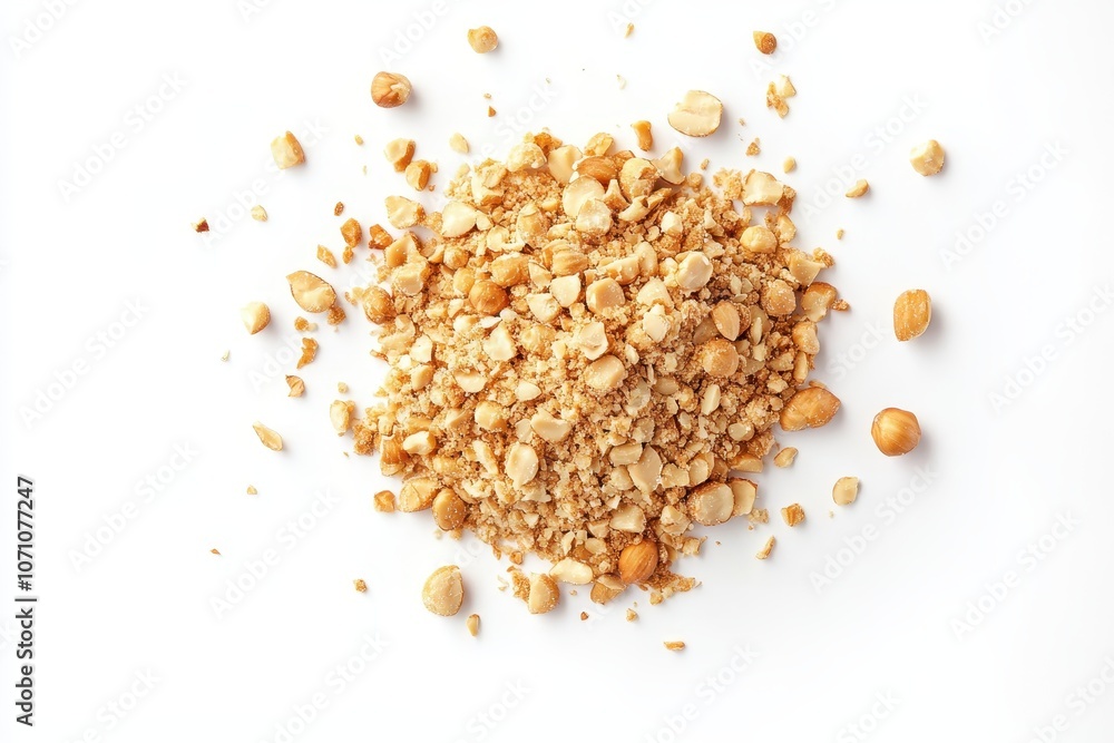 Isolated pile of crushed hazelnuts on a white background Isolated pile of crushed hazelnuts on a white background