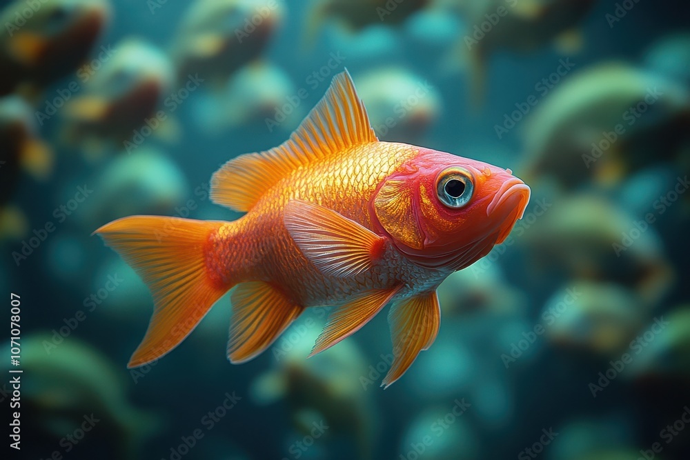 A red fish swimming among green fish, symbolizing individuality and standing out A red fish swimming among green fish, symbolizing individuality and standing out