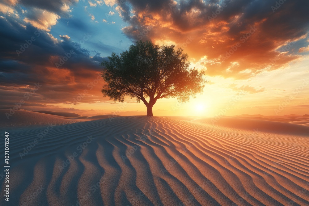 Beautiful lonely tree among the desert with a beautiful sunset in the background with space for text or inscriptions. majestic sunset in the desert with a single tree
Beautiful lonely tree among the desert with a beautiful sunset in the background with space for text or inscriptions. majestic sunset in the desert with a single tree