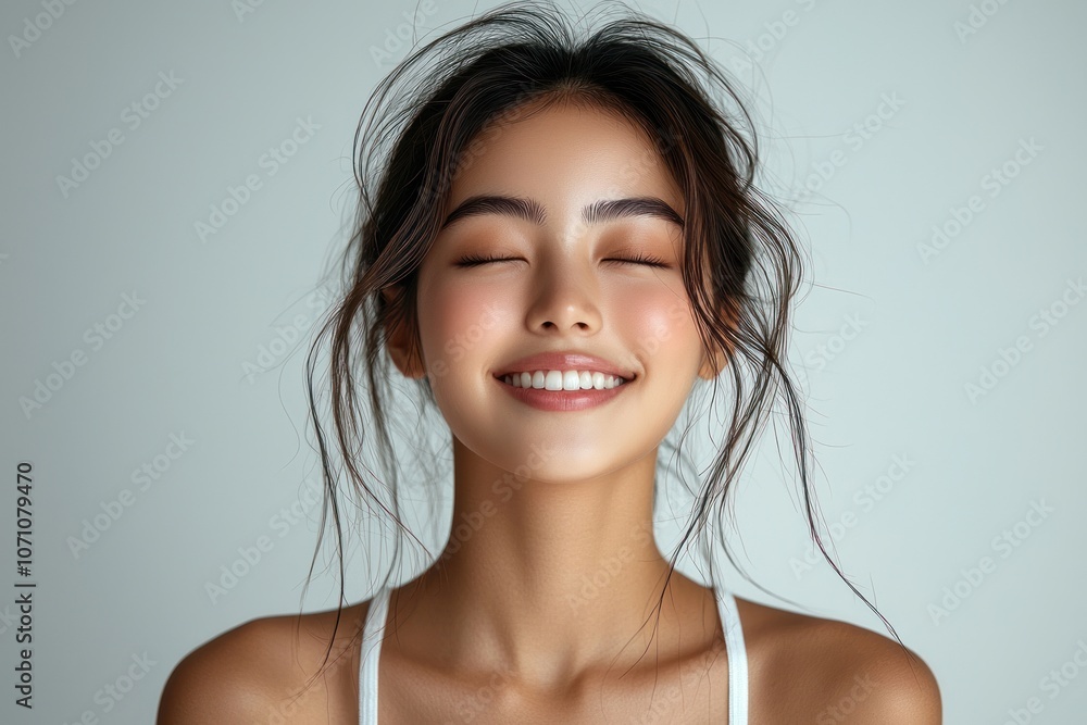 Portrait of a Smiling Woman with Eyes Closed Portrait of a Smiling Woman with Eyes Closed