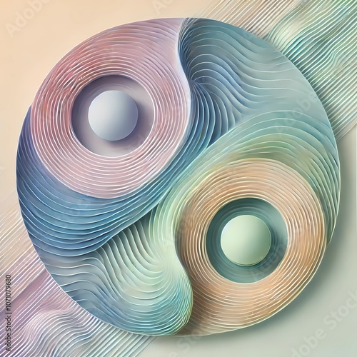 Wallpaper Mural An abstract and conceptual image featuring a serene composition of interlocking, fluid waves and concentric circles Torontodigital.ca