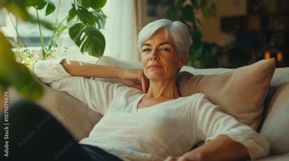 Woman Relaxing on Sofa Woman Relaxing on Sofa