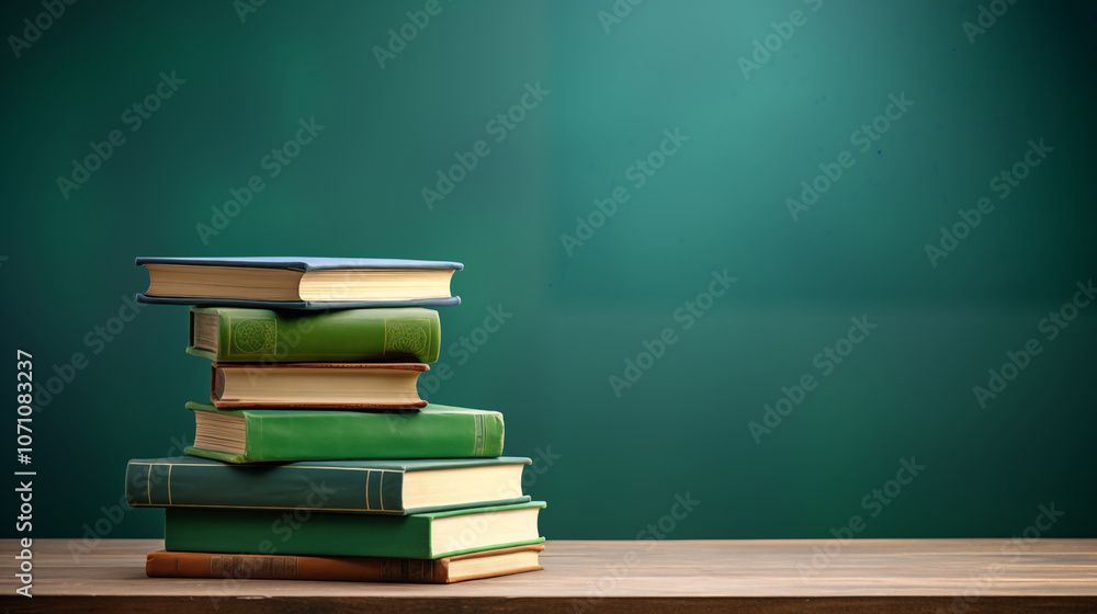Back To School. Stack of books on the teacher's desk Back To School. Stack of books on the teacher's desk