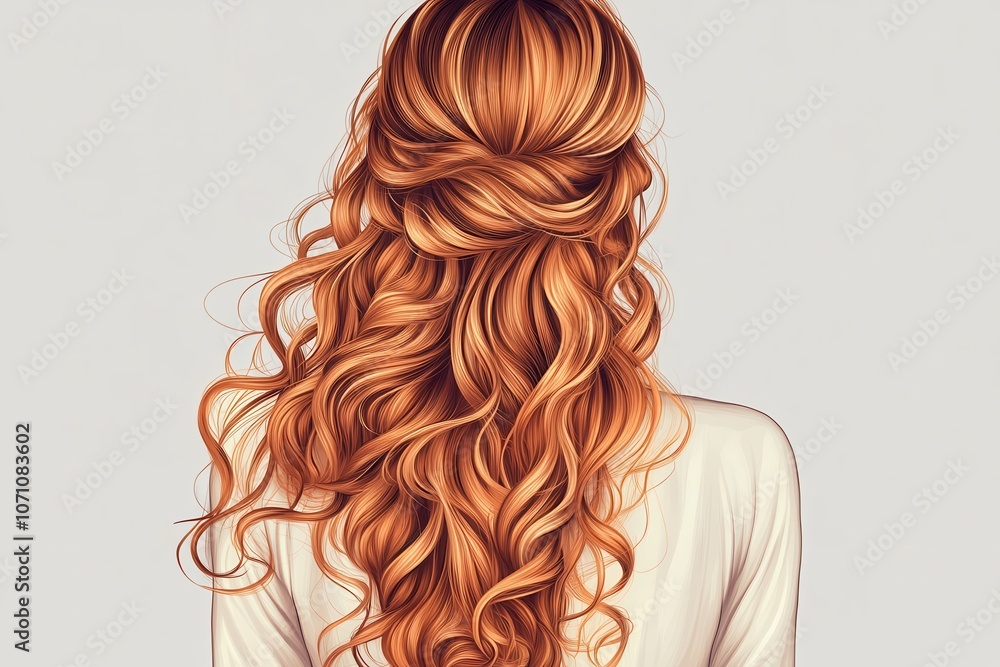 Rear view of an attractive girl with long curly hair Rear view of an attractive girl with long curly hair