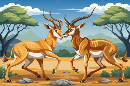 Male Impala Antelope (Aepyceros Melampus) fighting