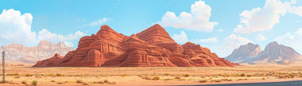 A stunning landscape featuring red rock formations under a blue sky A stunning landscape featuring red rock formations under a blue sky