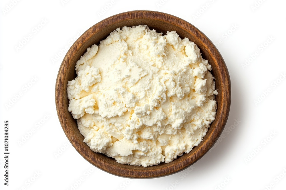 Ricotta cheese set against a white backdrop Ricotta cheese set against a white backdrop