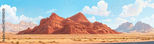 A stunning landscape featuring red rock formations under a blue sky