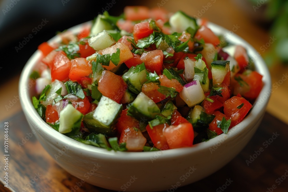 Russian vegetable salad in a small white dish Russian vegetable salad in a small white dish