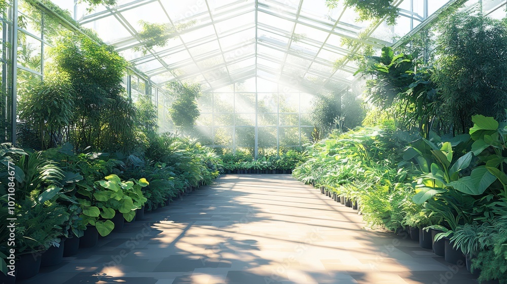 Bright Indoor Greenhouse with Various Plants Bright Indoor Greenhouse with Various Plants