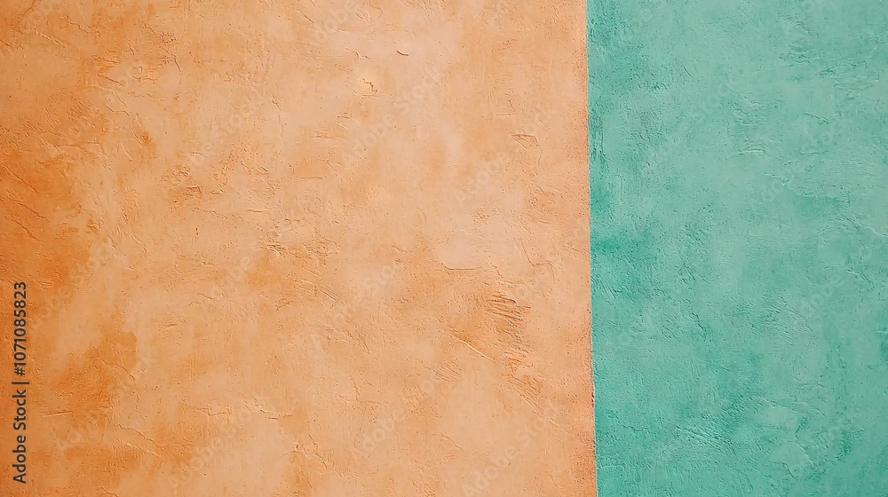 Fototapeta premium An orange-green wall with a black-white cat on top