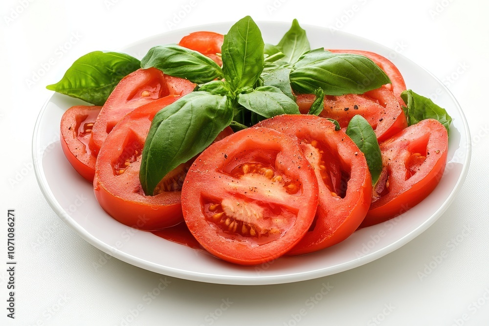 Top view of a plate with tomato salad Top view of a plate with tomato salad