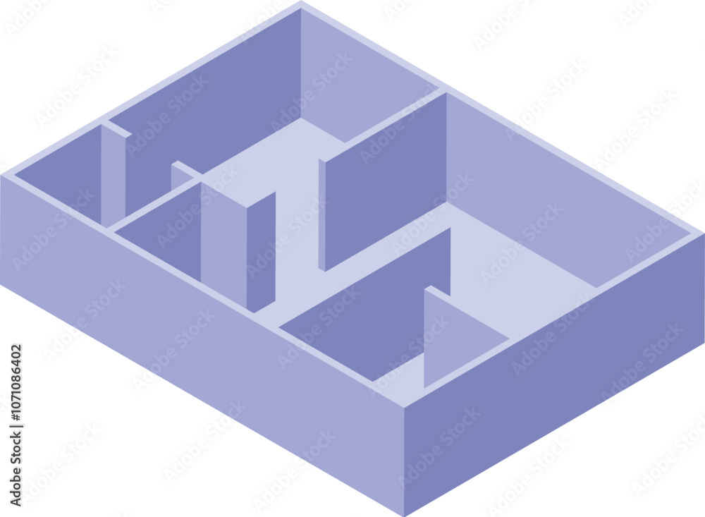 Empty apartment floor plan showing rooms and walls, isometric view Empty apartment floor plan showing rooms and walls, isometric view