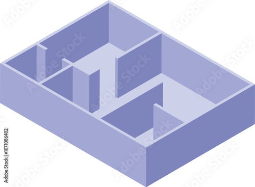 Empty apartment floor plan showing rooms and walls, isometric view