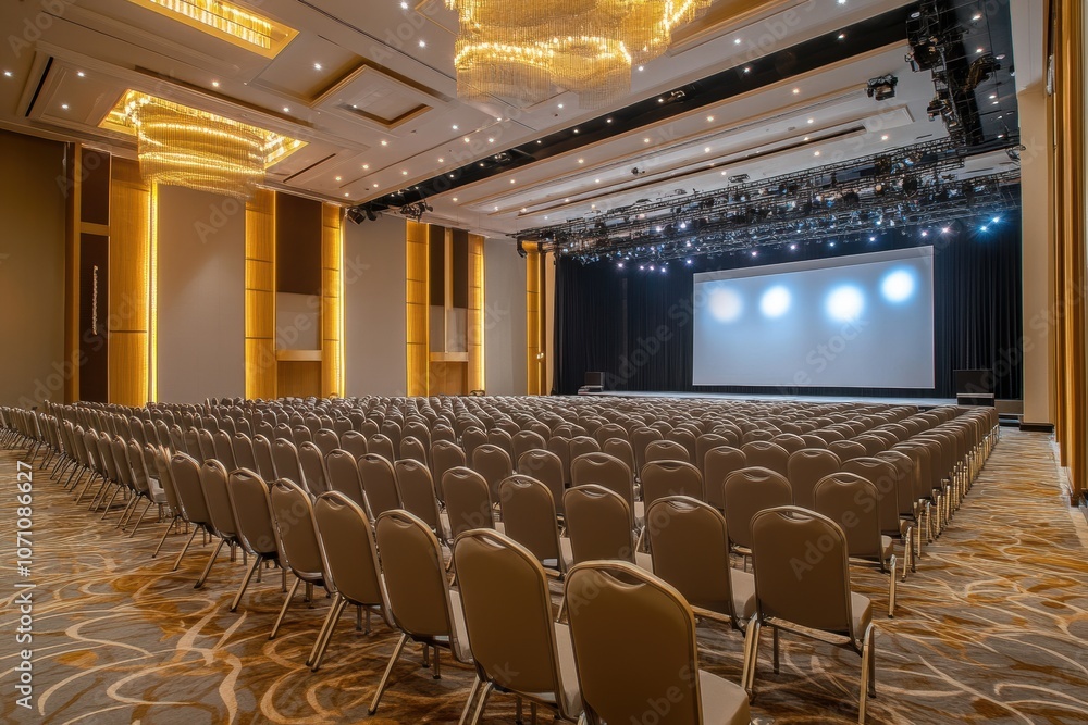 Fototapeta premium Vacant seats in a spacious conference venue for a corporate event or talk