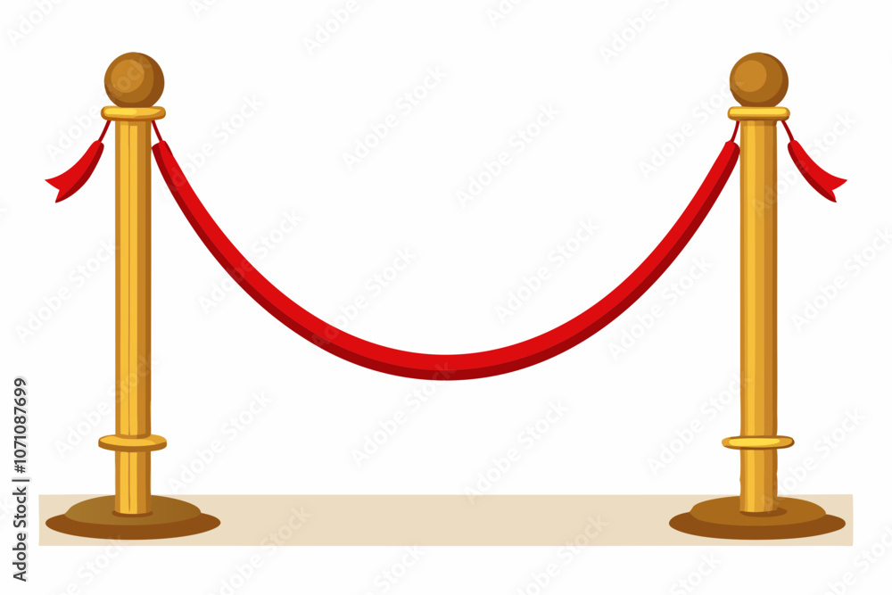 Vector realistic golden barrier rope barrier with red velvet rope. Isolated on white background Vector realistic golden barrier rope barrier with red velvet rope. Isolated on white background