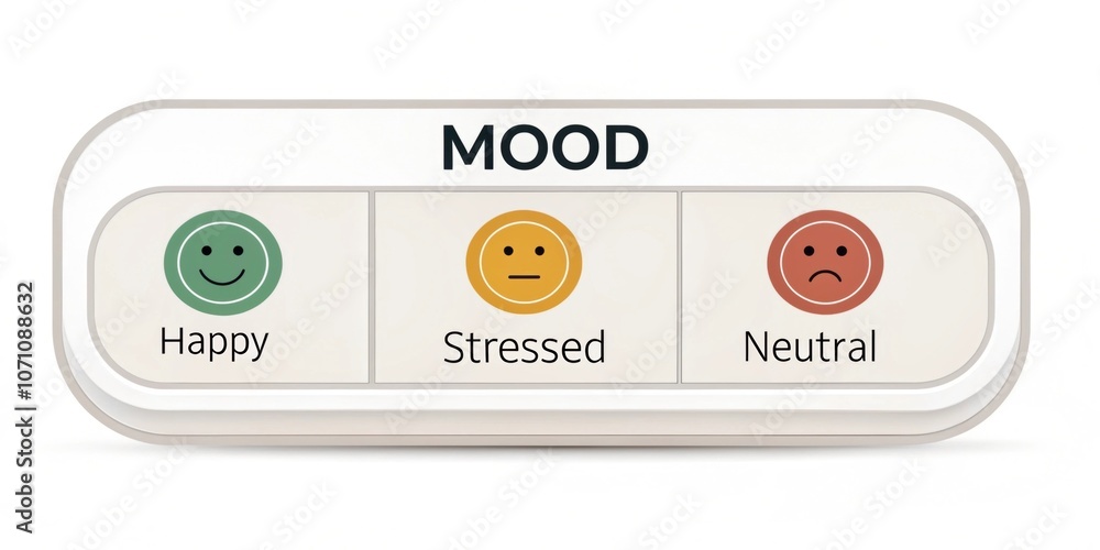 Mood Indicator An area labeled Mood featuring small emoticons for users to circle or check conveying how they felt throughout the day happy stressed etc.. Mood Indicator An area labeled Mood featuring small emoticons for users to circle or check conveying how they felt throughout the day happy stressed etc..